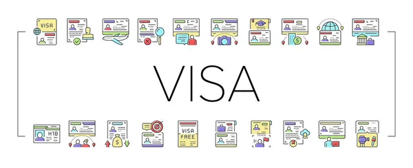 旅行コレクションのアイコンのためのビザセットベクトル . — ストックベクタ