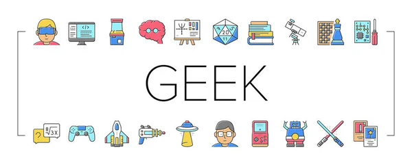 Geek, nerds en spelerscollectie Pictogrammen Vector instellen . — Stockvector