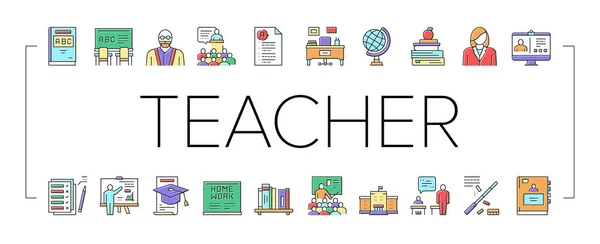 Teacher Education Collection Icons Set Vector . — Stock Vector