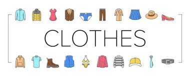 Giysiler ve Giyinen Aksesuarlar Simgeleri Vektörü Ayarla .