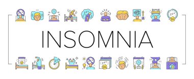 Uykusuzluk Kronik Sorun Simgeleri Vektörü Ayarladı .