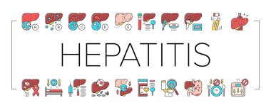 Hepatit Karaciğer Sağlık Sorunu Simgeleri Vektörü Ayarladı .