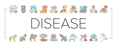 Hayvan Hastalığı Hasta Sağlık Sorunu Simgeleri Vektörü Ayarla .