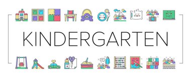 Anaokulu Etkinlik Koleksiyonu Simgeleri Vektörü Ayarladı .