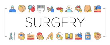 Cerrahi Tıp Kliniği İşlem Simgeleri Vektörü Ayarladı .