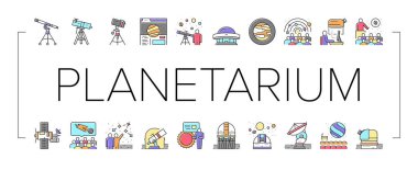 Planetaryum Malzeme Koleksiyon Simgeleri Vektörü Ayarla .