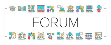 Forum İnsanları Toplama Simgeleriyle Tanışıyor Vektörü Ayarla .