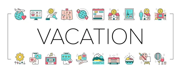 Alquiler de vacaciones Lugar Colección Iconos Set Vector . — Vector de stock