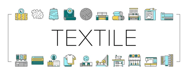 Textiel Productie Collectie Pictogrammen Set Vector . — Stockvector