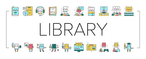 Biblioteka dla dzieci Read Collection Icons Set Vector . — Wektor stockowy