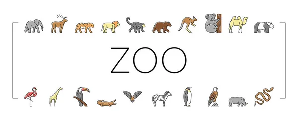Zoológico animales, aves y serpientes iconos conjunto de vectores . — Vector de stock