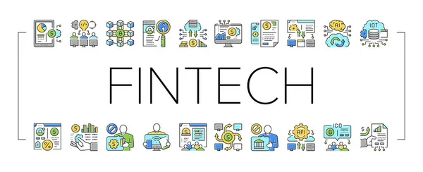 Fintech Financial Technology Icons Set vettoriale . — Vettoriale Stock