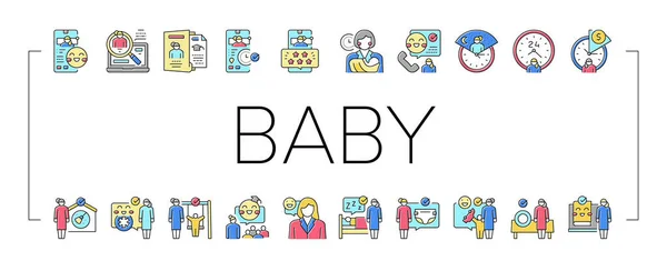 Baby Sitting Work Occupation Icons Set Vector . — Stock Vector