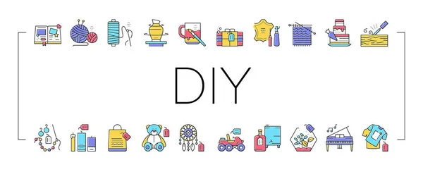 Χειροποίητα χειροτεχνήματα Diy Collection Icons Set Vector . — Διανυσματικό Αρχείο