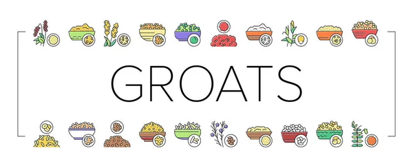 Groats Natural Food Collection Ícones Set Vector . — Vetor de Stock