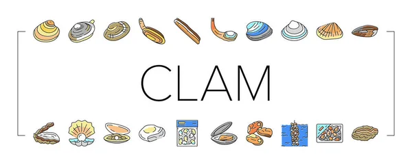 Clam Marine Sea Farm Nutrition Set de iconos Vector . — Vector de stock