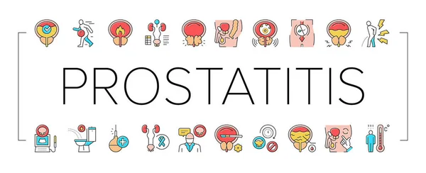 ชุดไอคอนสะสมโรค Prostatitis เวกเตอร์  . ภาพประกอบสต็อกที่ปลอดค่าลิขสิทธิ์