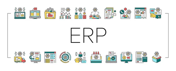 Erp Enterprise Resource Planning Icons Set เวกเตอร์  . กราฟิกภาพเวกเตอร์