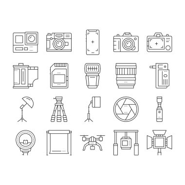 Fotoğraf Aygıtı Koleksiyon Simgeleri Vektörü Ayarla .