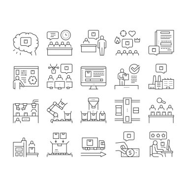 Endüstriyel Süreç Koleksiyon Simgeleri Vektörü Ayarladı .