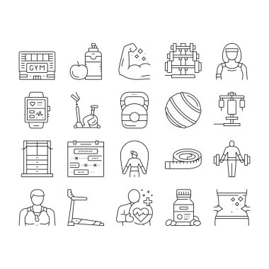 Spor Sağlığı Sporcusu Eğitim Simgeleri Vektörü Ayarladı .