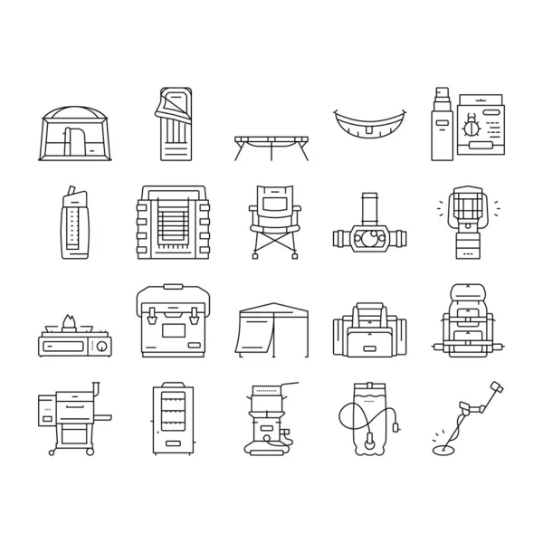 Equipo de camping y accesorios Iconos Set Vector . — Vector de stock