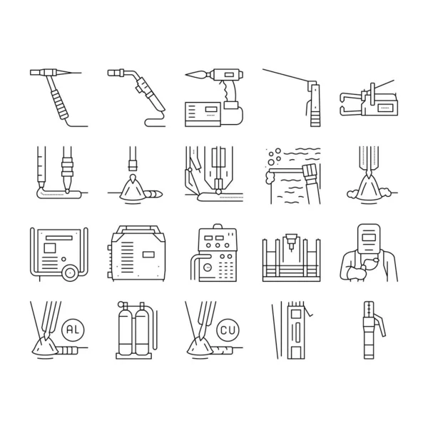 Schweißmaschine Werkzeug Sammlung Symbole Set Vektor . — Stockvektor