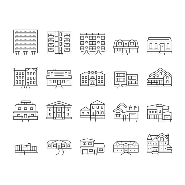 Huis Architectonische Exterieur Pictogrammen Set Vector . — Stockvector