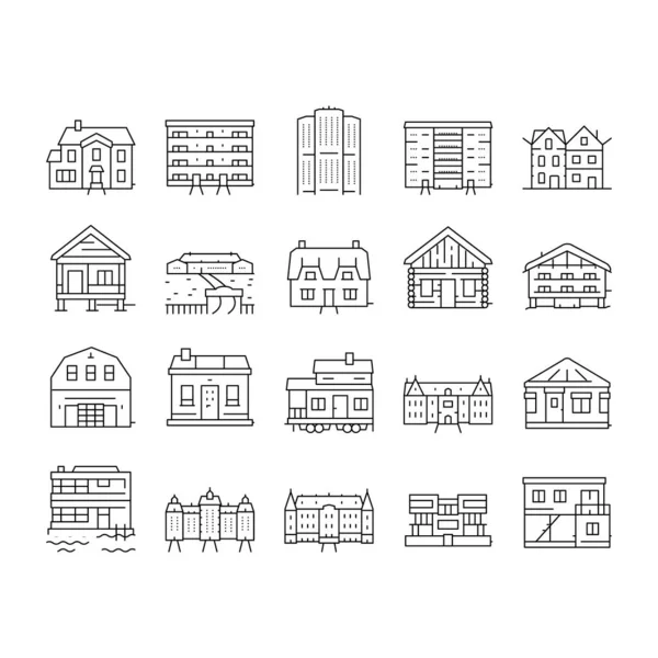 Huis Constructies Collectie Pictogrammen Set Vector . — Stockvector