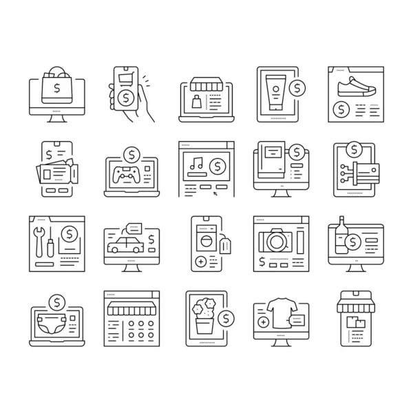 Compras Online App Collection Iconos Set Vector . — Archivo Imágenes Vectoriales