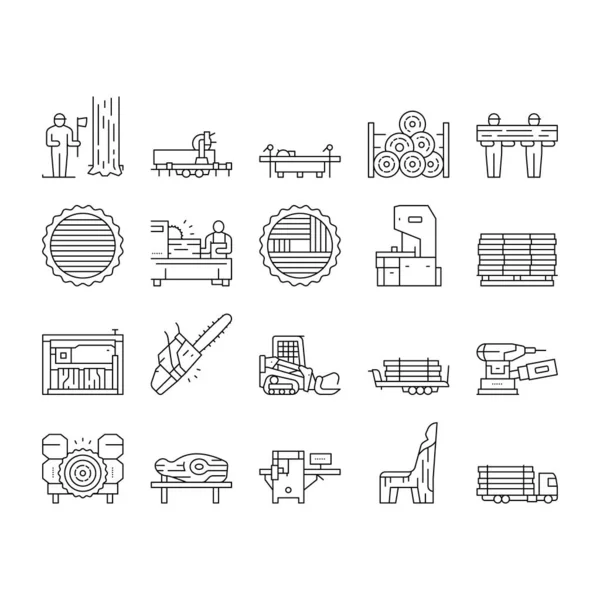 Sägewerk Cut Service Collection Symbole Set Vektor . — Stockvektor