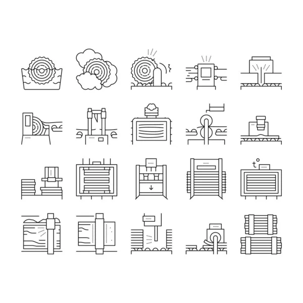 Conjunto de iconos de colección de producción de madera contrachapada Vector . — Vector de stock