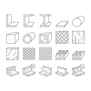 Metal Malzeme Yapılandırma Işınlama Simgeleri Vektörü Ayarla .