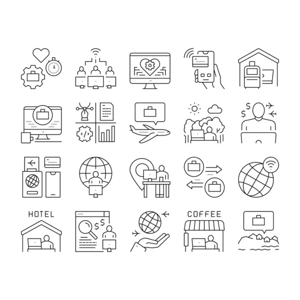 Digital Nomad Worker Collection Icons Set Vector . — 스톡 벡터