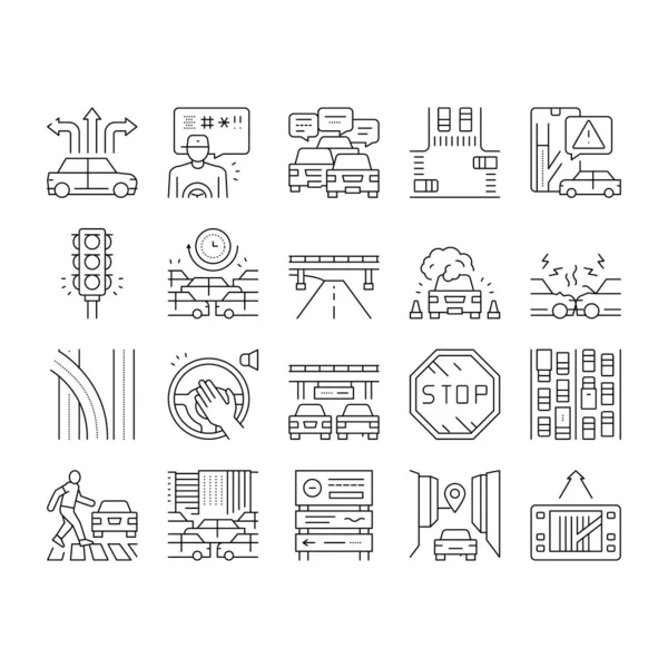 Verkeer Jam Transport Verzameling Pictogrammen Set Vector . — Stockvector