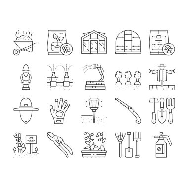 Bahçe Malzemeleri Toplama Simgeleri Vektörü Ayarla .