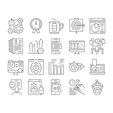 Üretim Yönetimi Koleksiyon Simgeleri Vektör işaretini ayarla .