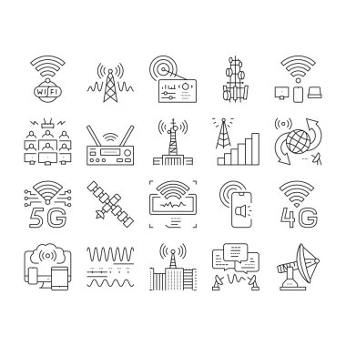 Telekomünikasyon teknolojisi simgeler vektör ayarla .