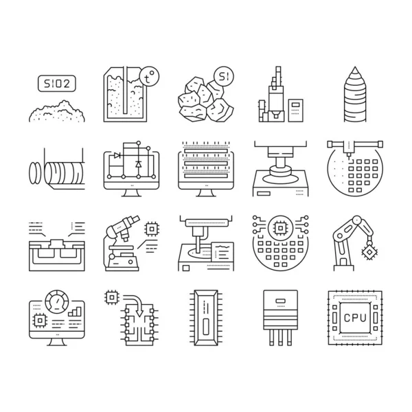 Vector de conjunto de iconos de planta de fabricación de semiconductores . — Vector de stock