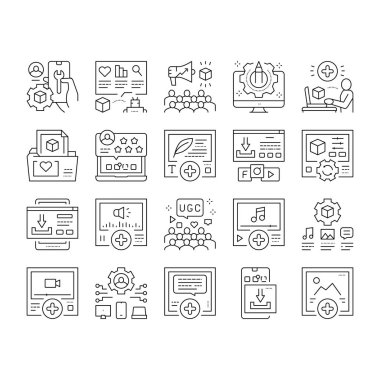 Kullanıcı Oluşturulmuş İçerik Koleksiyonu Simgeleri Vektörü Ayarla .