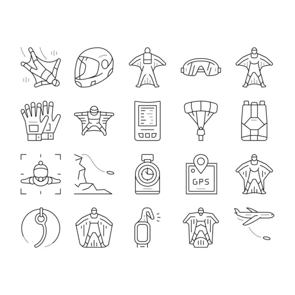 Set de iconos Wingsuiting Sport Collection Vector . — Vector de stock