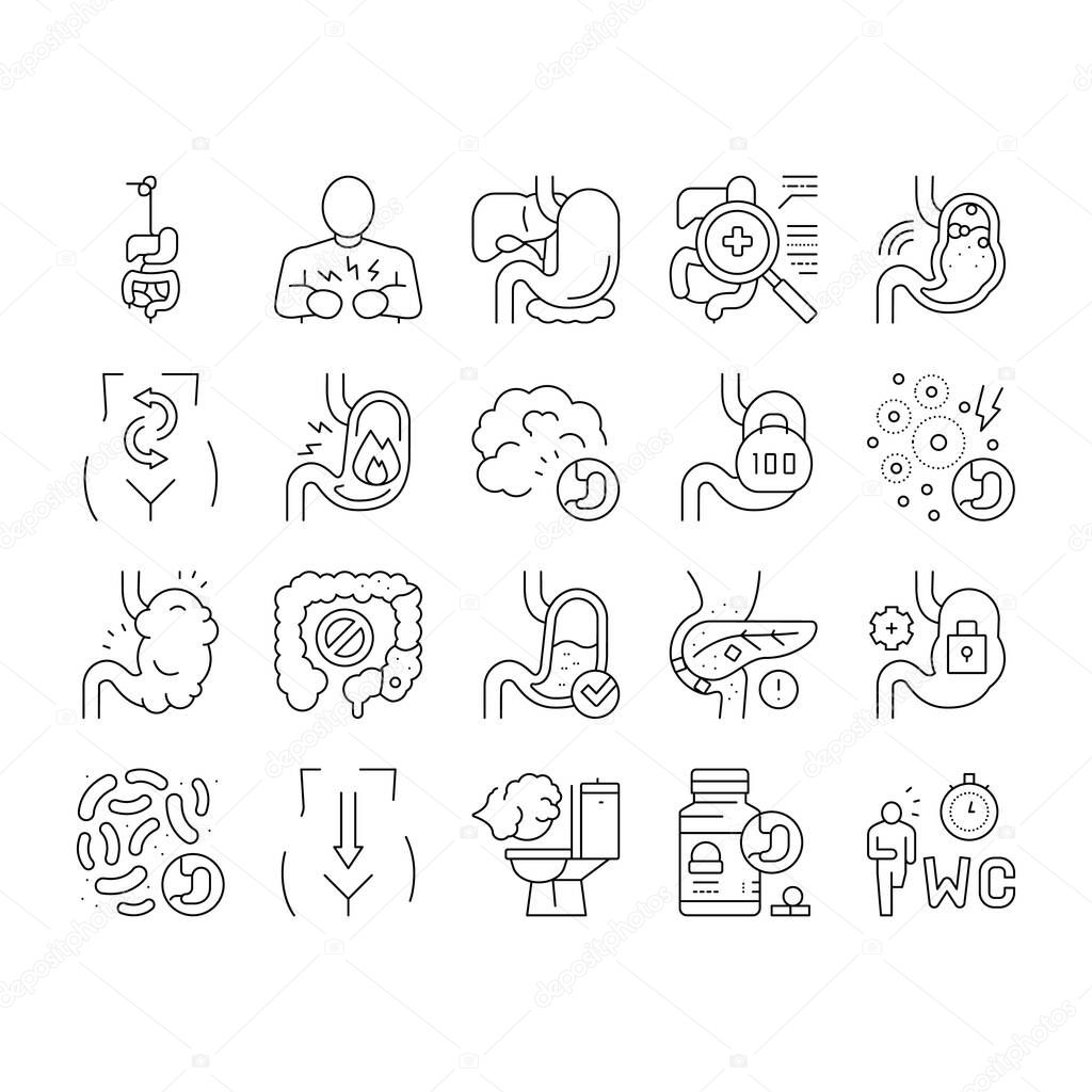 Digestion Disease And Treatment Icons Set Vector .