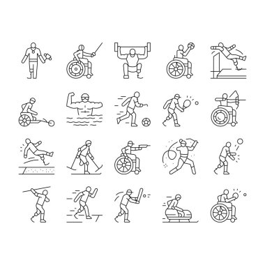Özürlü Sporcu Oyun Simgeleri Ayarlama Vektörü .