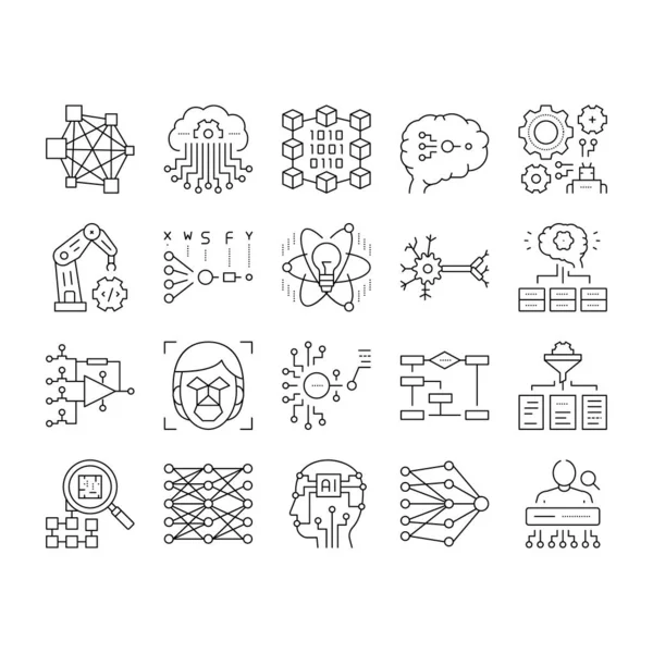 Neuronale Netzwerke und Ai Collection Icons setzen Vektor . — Stockvektor