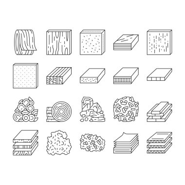 Kereste Tahta Endüstrisi Üretim Simgeleri Vektörü Ayarladı .