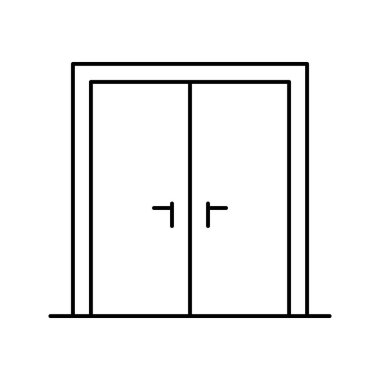 Çift ahşap kapı çizgisi ikon vektör çizimi