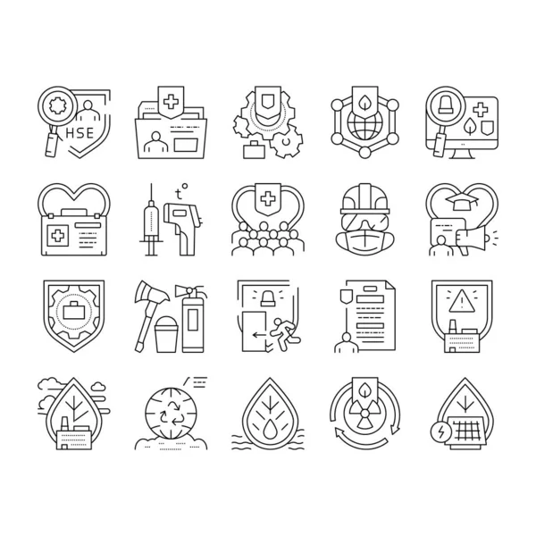 Salud Seguridad Ambiente Hse Iconos Set Vector . — Archivo Imágenes Vectoriales