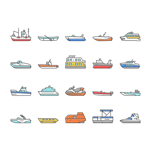 Hajó Vízi szállítás Típusok Ikonok Állítsa be a vektor . — Stock Vector