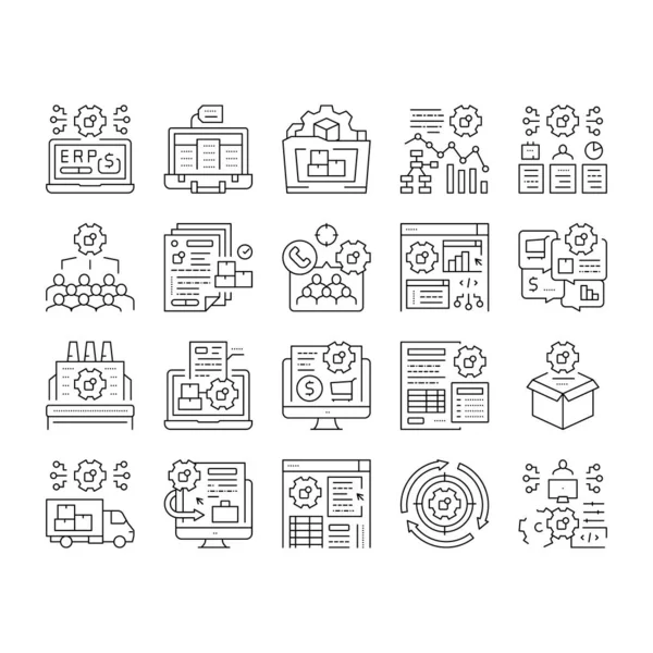 Erp Enterprise Resource Planning Iconos Set Vector . Ilustración De Stock