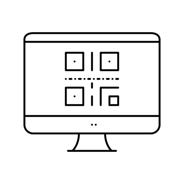 Qr code auf computer screen line icon vektor isolation illustration — Stockvektor